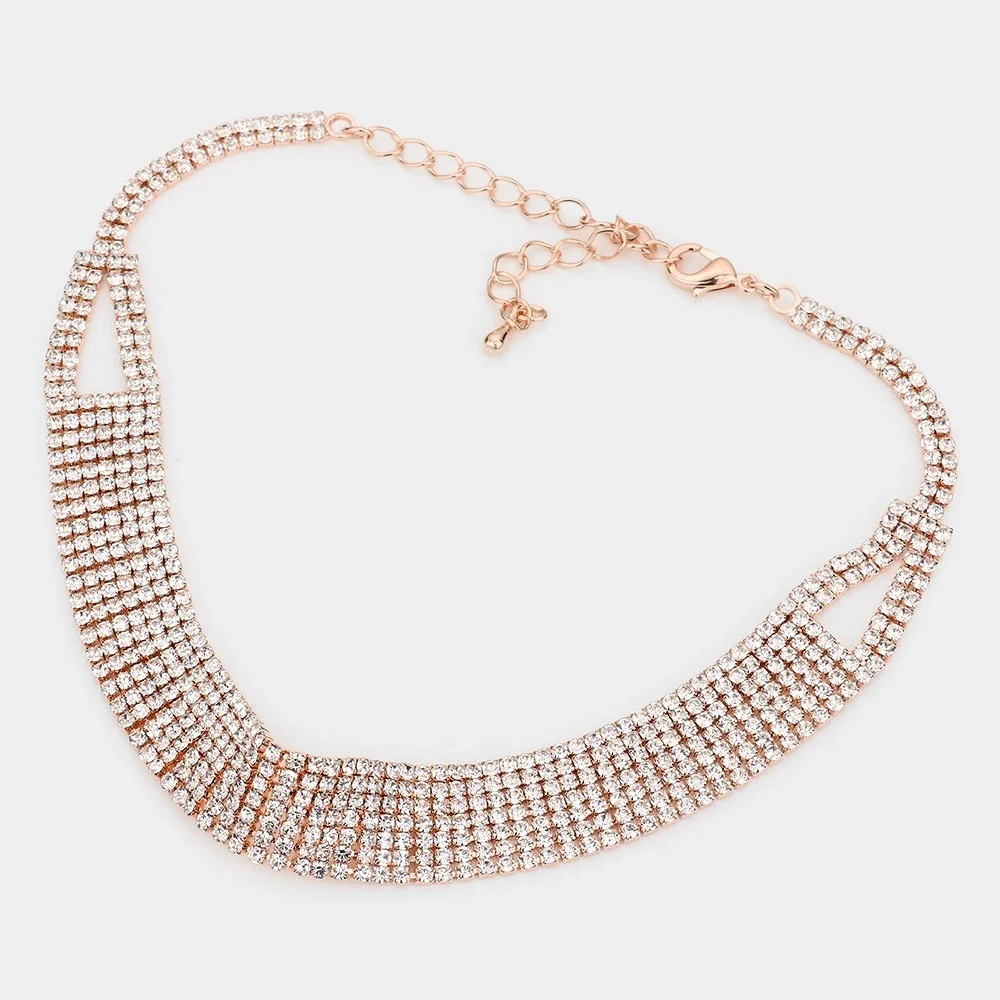 Rose Gold Rhinestone Statement Necklace - Picture 2 of 2